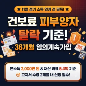 11월 건보료 개편 전 필수 점검: 건강보험 피부양자 탈락 5대 기준과 건보료 폭탄 막는 ‘임의계속가입(36개월)’ 신청법