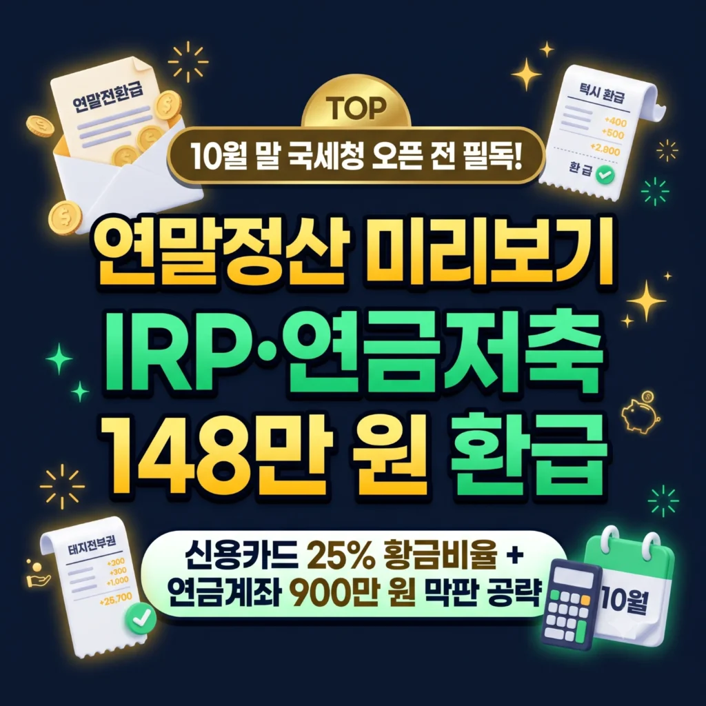 10월 국세청 연말정산 미리보기 대비: 연금저축·IRP 합산 900만 원 한도로 최대 148만 원 환급받는 막판 절세 전략