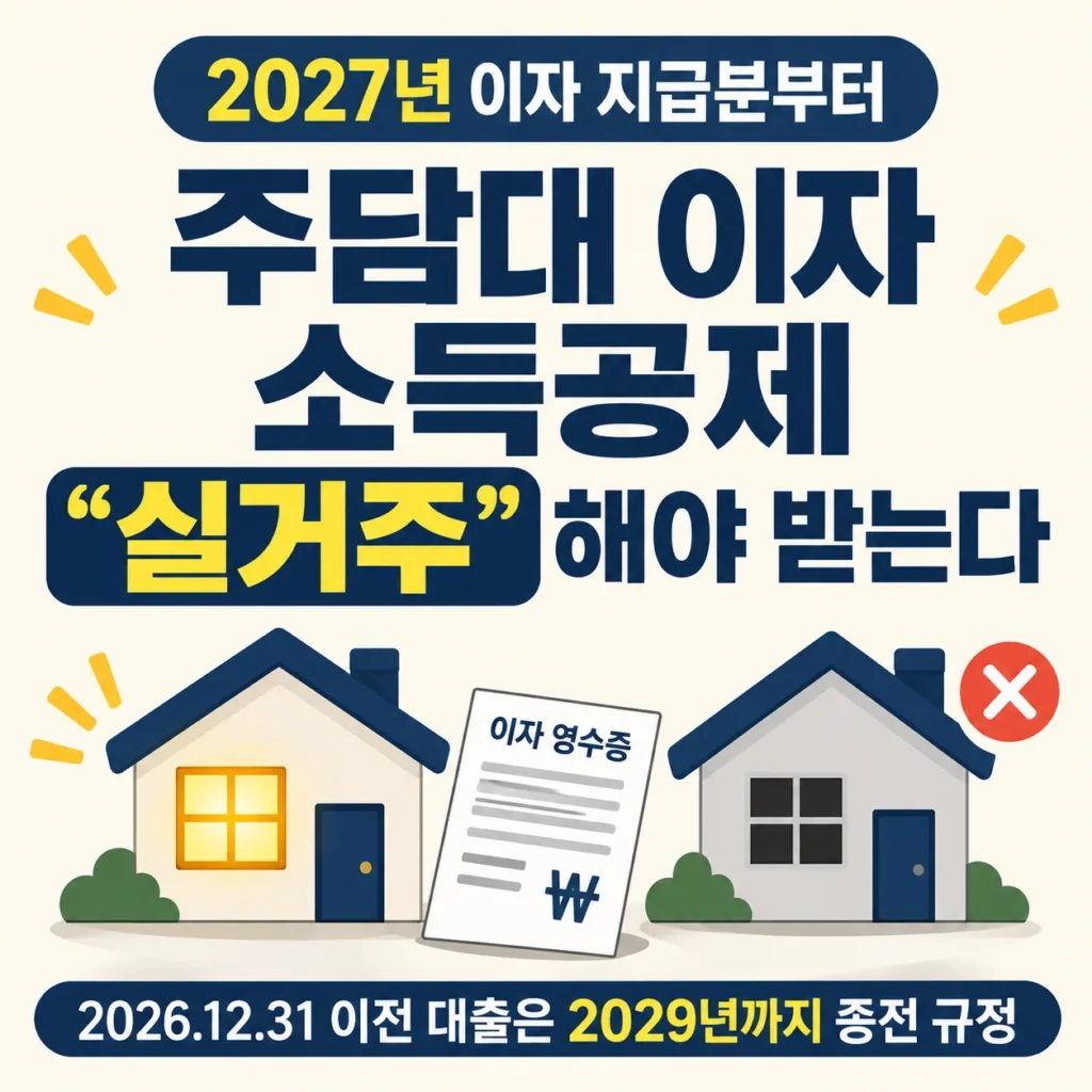 주택담보대출 이자 소득공제, 2027년부터 실거주해야 받는다: 누가 영향받고, 2026년 안에 대출 받으면 달라지나